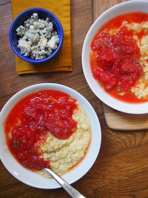Blue Cheese Grits with Stewed Tomatoes
