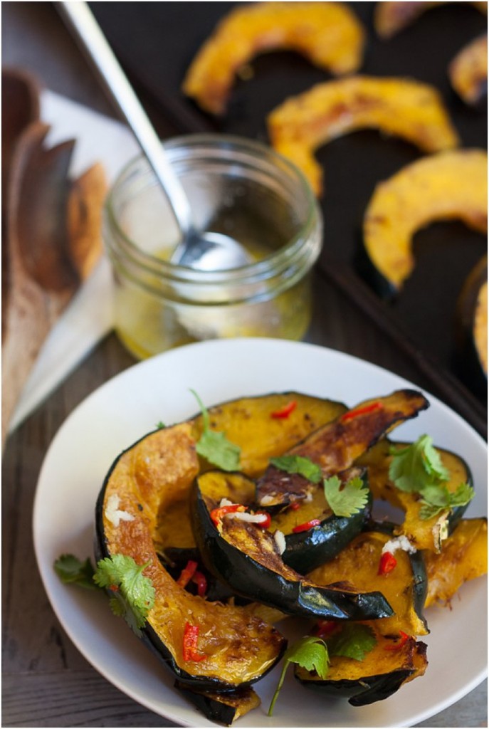 Roasted Acorn Squash with Chile and Garlic