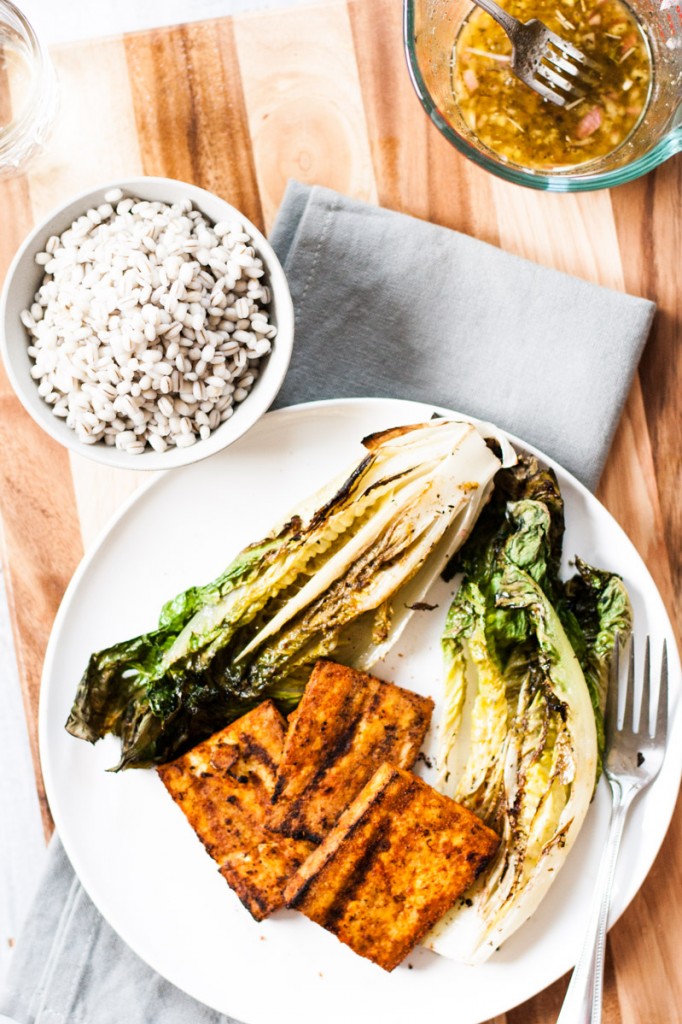 Charred Romaine with Paprika Marinated Tofu