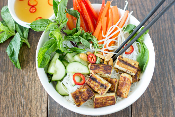 Vietnamese Noodle Salad with Grilled Lemongrass Tofu