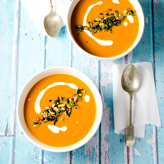 Spicy-Harissa-and-Roasted-Butternut-Squash-Soup-with-Toasted-Pumpkin-Seeds-and-Crispy-Mint-Leaves-550