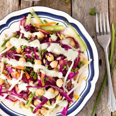 Red Cabbage Salad with Jalapeño Ginger Dressing