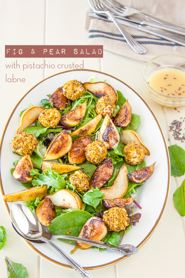 Fig-and-Pear-Salad-with-Pistachio-Crusted-Labne-and-Honey-and-Lavender-dressing