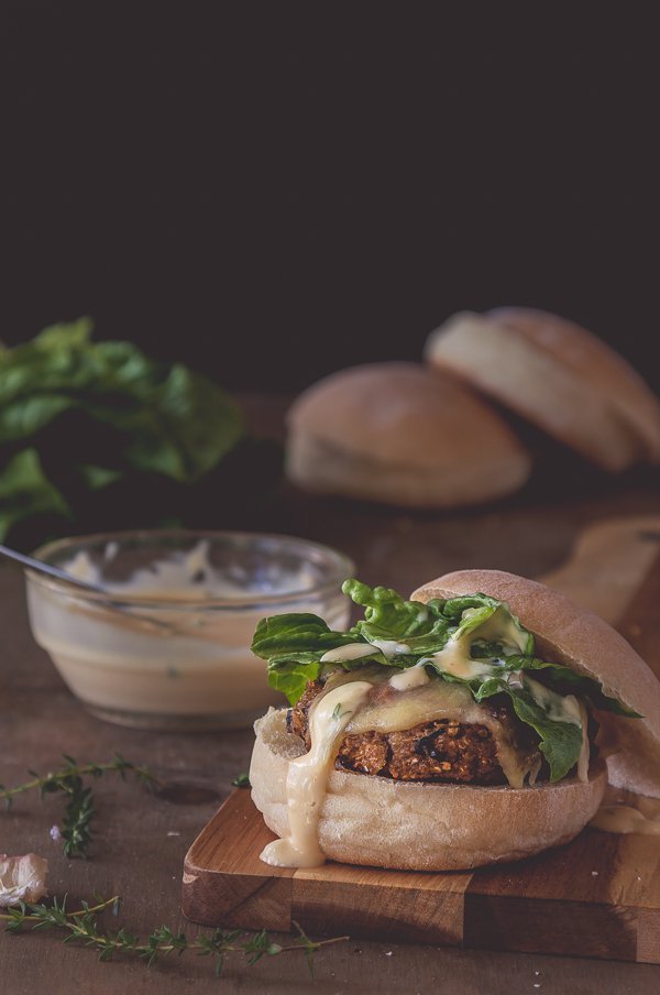 Mushroom-Quinoa-Burgers-with-Roasted-Garlic-Thyme-Mayonnaise
