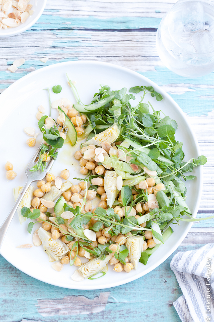 Artichoke Salad with Chickpeas, Watercress & Almonds