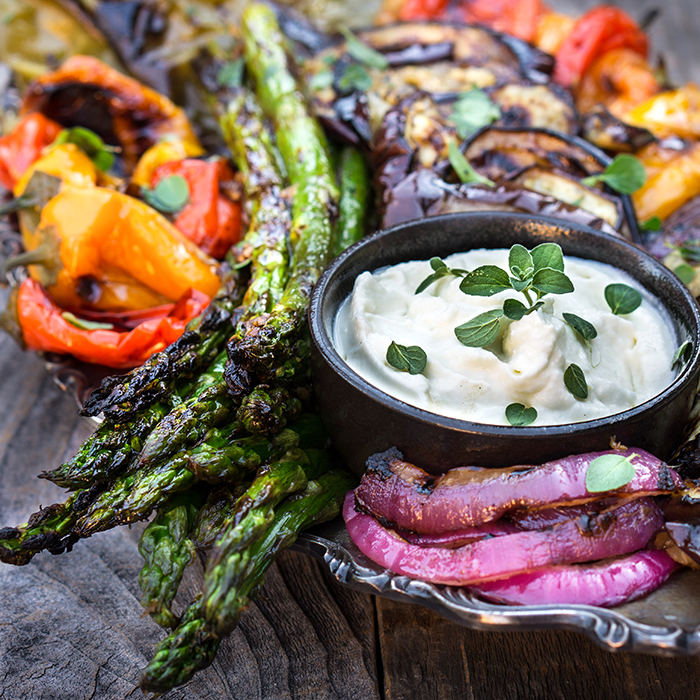 marinated-grilled-vegetables-whipped-goat-cheese