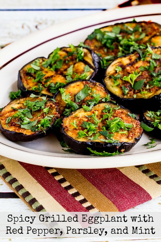 Spicy Grilled Eggplant with Red Pepper, Parsley, and Mint