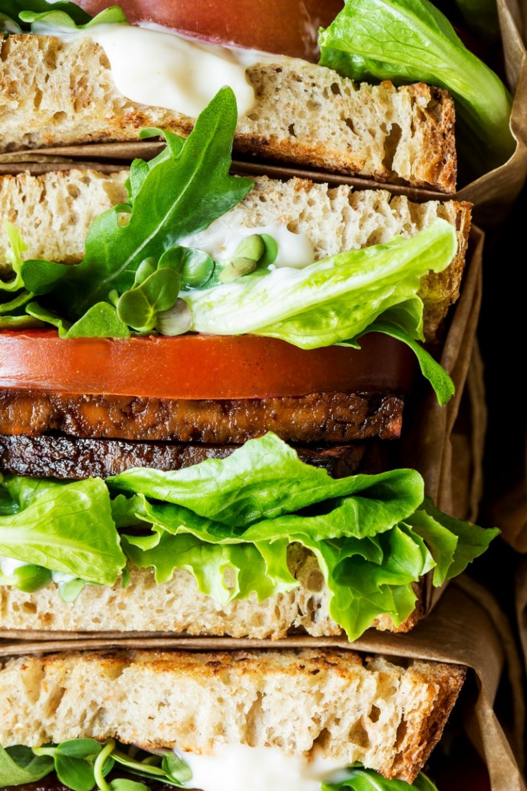 Vegan BLT sandwich with aquafaba mayo