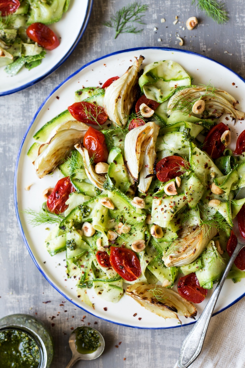 Pesto-zoodle-salad-with-roasted-fennel-and-tomatoes