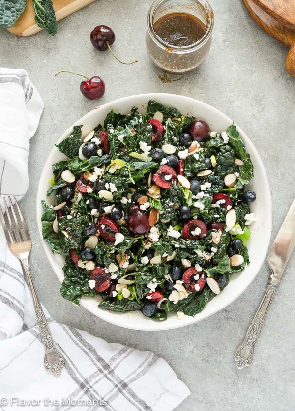 summer-kale-salad-blueberries-cherries-goat-cheese1-flavorthemoments.com