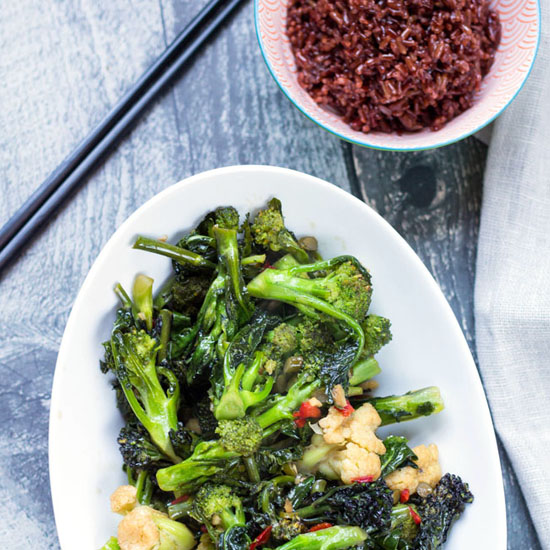 Red-Rice-with-Braised-Garlic-Chili-Broccolini