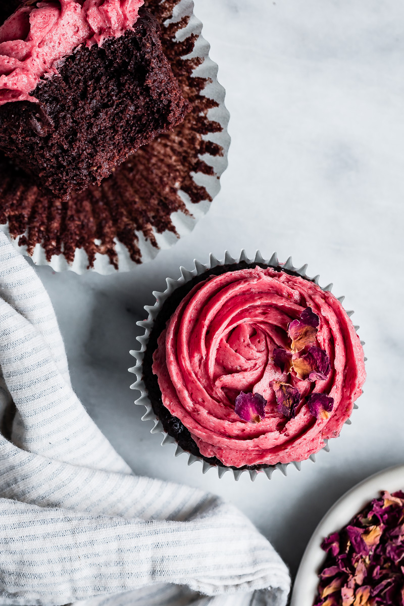 Gluten-Free-Chocolate-Cupcakes-Strawberry-Rose-Frosting-Tall-1